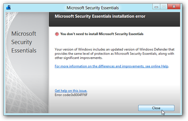 Интерфейс Microsoft Security Essentials